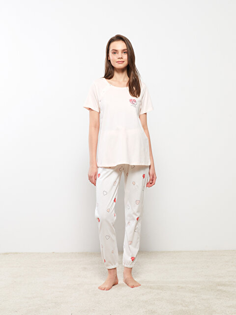 Short Sleeve Cotton Maternity Pyjama Set with Crew Neck Print - LC WAIKIKI