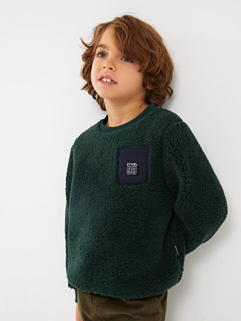 Crew Neck Printed Long Sleeve Fleece Boys Sweatshirt - SOUTHBLUE
