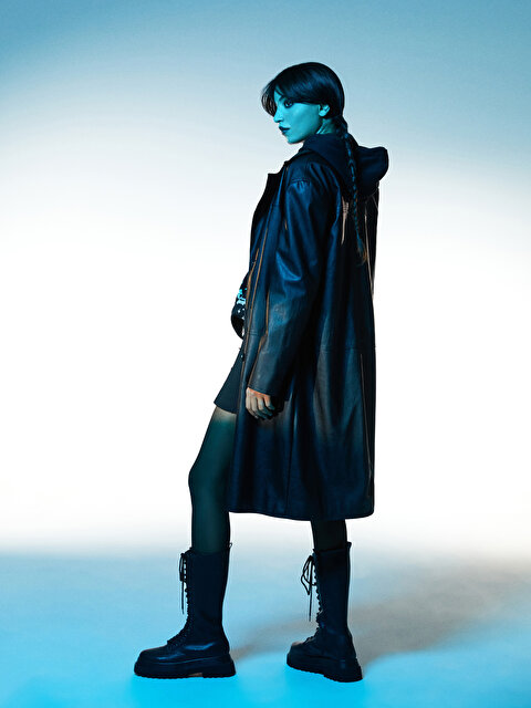 Куртка женская из искусственной кожи прямого кроя с воротником-стойкой - XSIDE