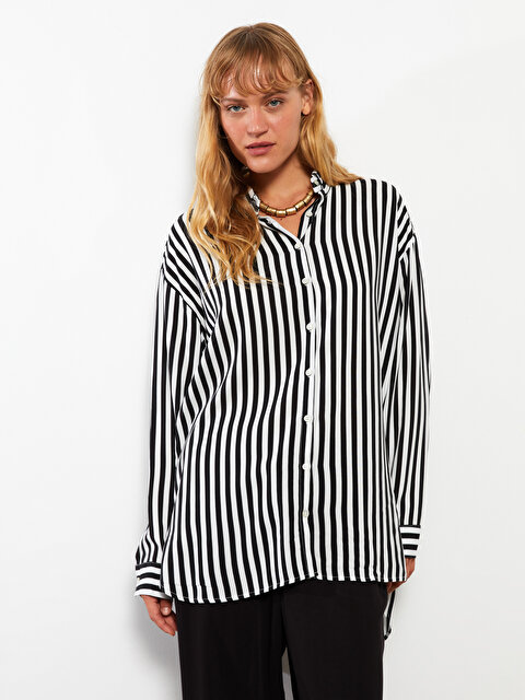 Striped Long Sleeve Viscose Women Shirt - LC WAIKIKI