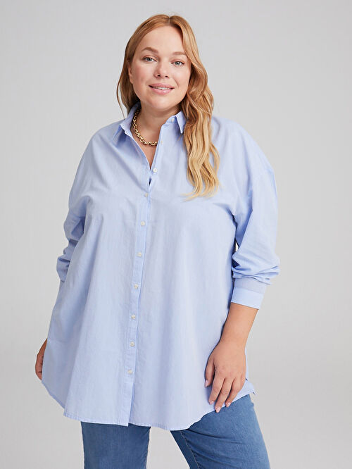 Pembe Lcw Classic Gomlek Yaka Duz Uzun Kollu Poplin Kumas Kadin Tunik Lc Waikiki