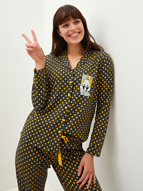Lacivert Lacivert Desenli Pamuklu Pijama Takim Lc Waikiki