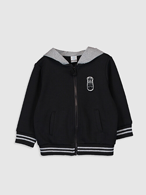 Siyah Siyah Erkek Bebek Kapusonlu Fermuarli Sweatshirt Lc Waikiki