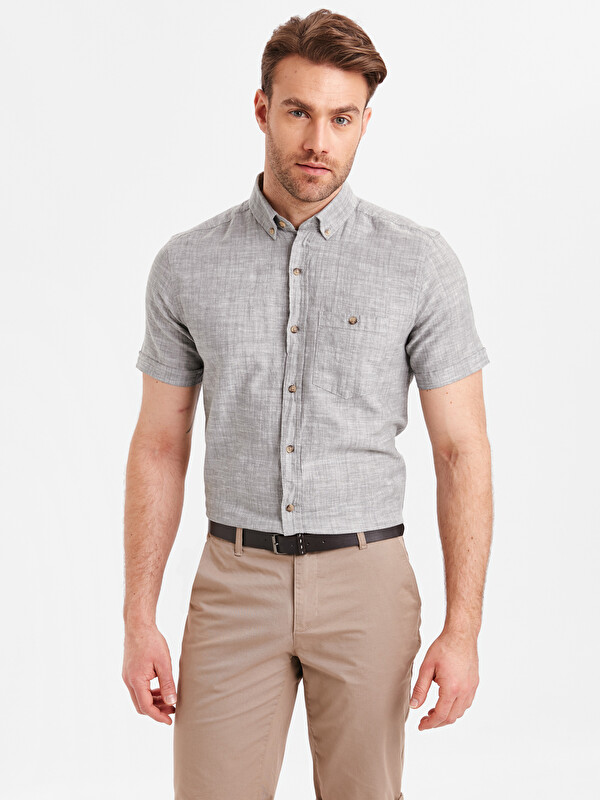Regular Fit Kısa Kollu Keten G&ouml;mlek - LC WAIKIKI