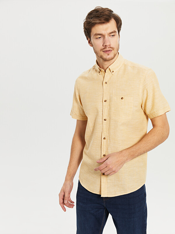 Regular Fit Kısa Kollu Keten G&ouml;mlek - LC WAIKIKI