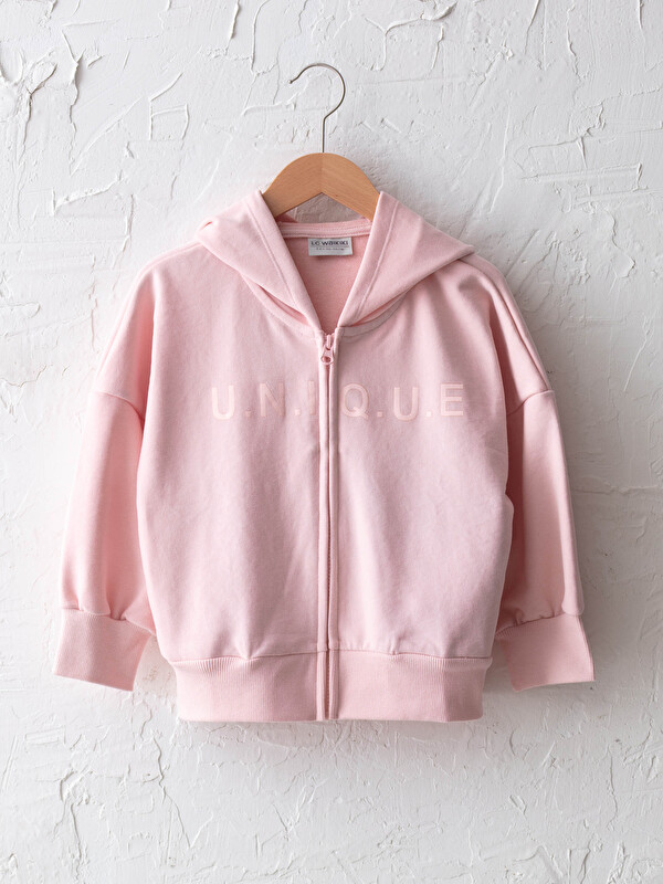 Kap&uuml;şonlu Baskılı Uzun Kollu Kız &Ccedil;ocuk Fermuarlı Sweatshirt - LC WAIKIKI