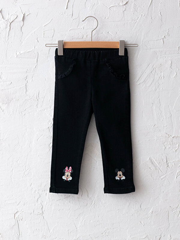 Mickey ve Minnie Mouse Baskılı Beli Lastikli Kız Bebek Jean Pantolon - LC WAIKIKI