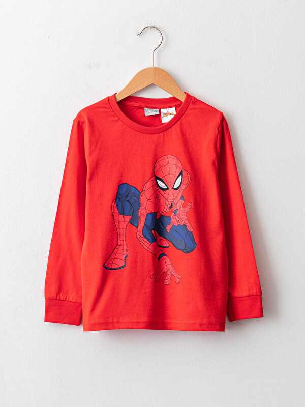 Bisiklet Yaka Spiderman Baskılı Uzun Kollu Erkek &Ccedil;ocuk Tiş&ouml;rt