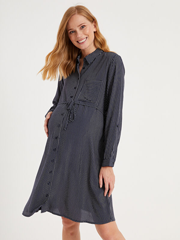 Kuşaklı &Ccedil;izgili Hamile Elbise - LC WAIKIKI