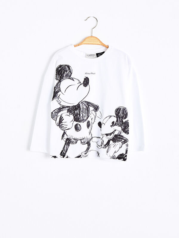 Kız &Ccedil;ocuk Mickey Mouse Baskılı Pamuklu Tiş&ouml;rt