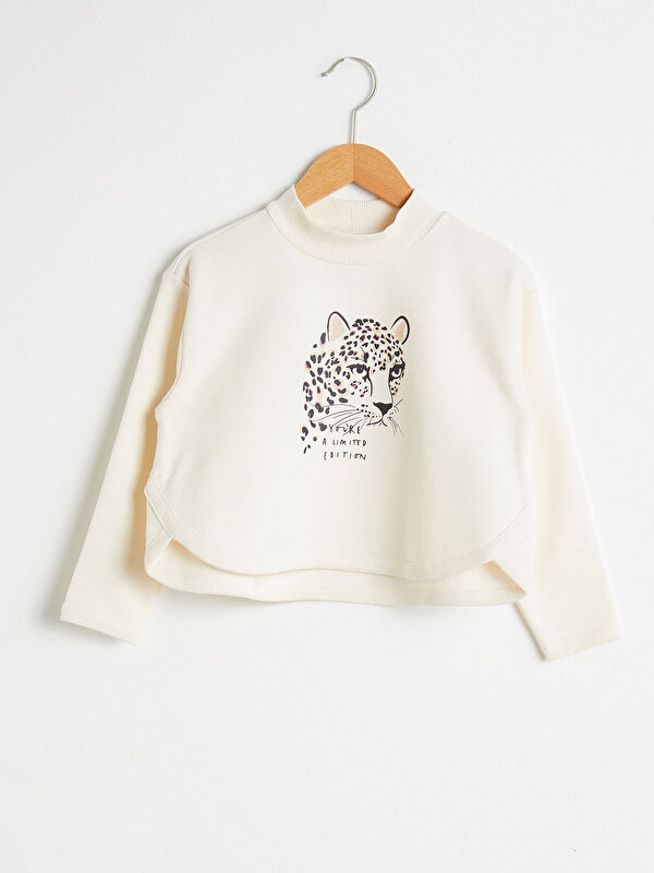 Kız &Ccedil;ocuk Baskılı Crop Sweatshirt