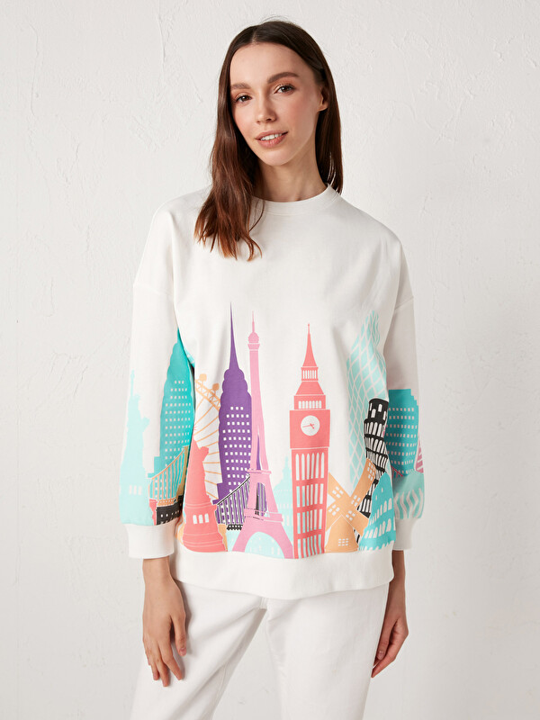 Baskılı Bisiklet Yaka Sweatshirt - LC WAIKIKI