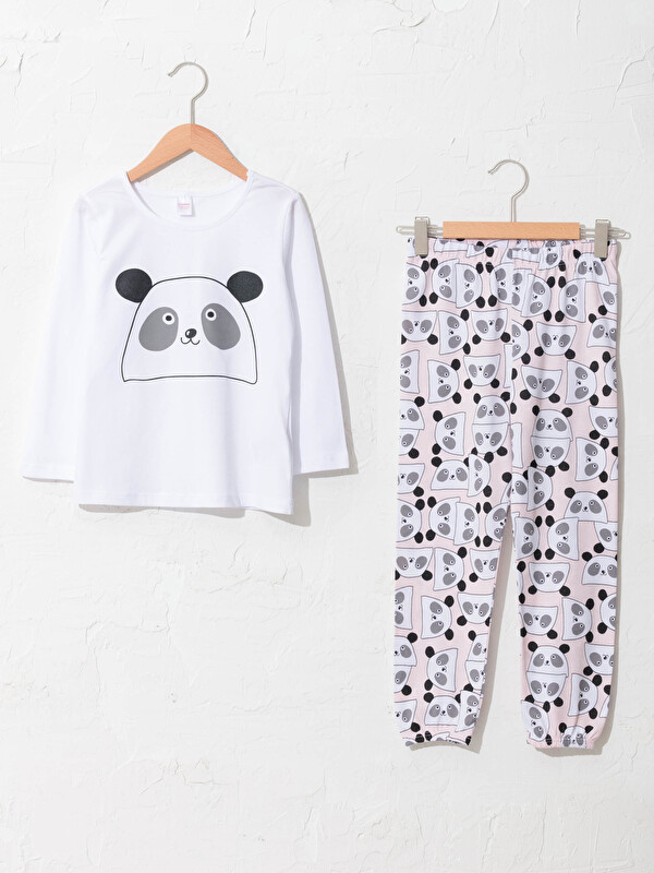 Bisiklet Yaka Baskılı Uzun Kollu Pamuklu Kız &Ccedil;ocuk Pijama Takımı - LC WAIKIKI