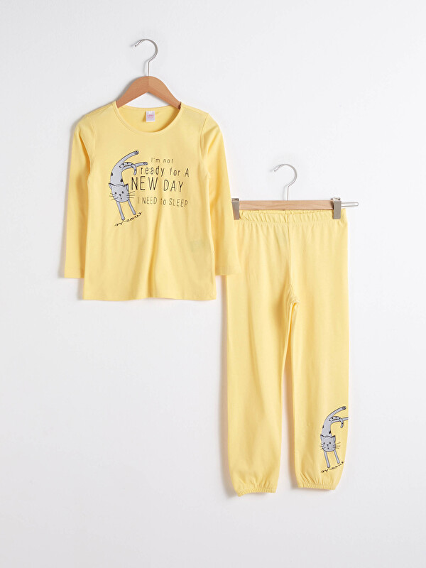 Kız &Ccedil;ocuk Baskılı Pamuklu Pijama Takımı - LC WAIKIKI