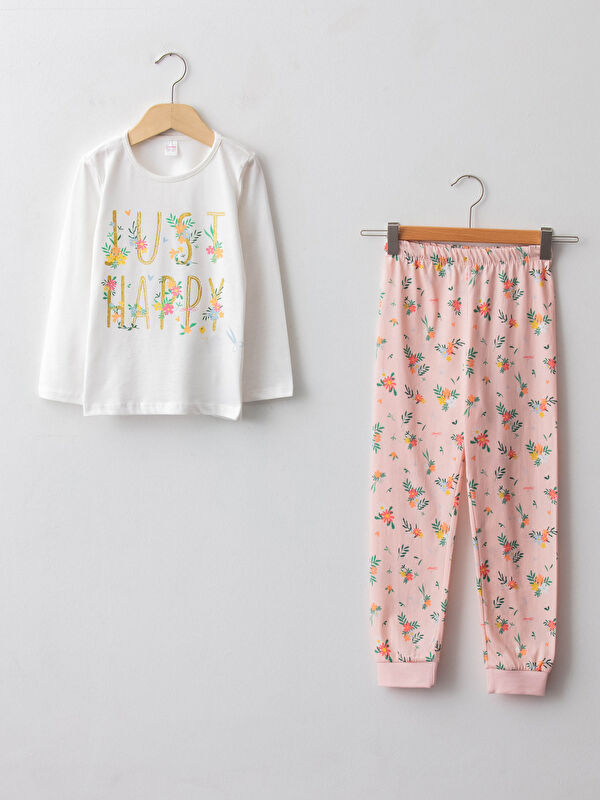 Bisiklet Yaka Baskılı Uzun Kollu Pamuklu Kız &Ccedil;ocuk Pijama Takımı - LC WAIKIKI