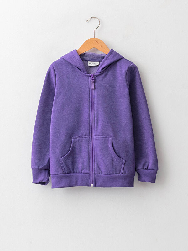 Kap&uuml;şonlu Basic Uzun Kollu Kız &Ccedil;ocuk Fermuarlı Sweatshirt