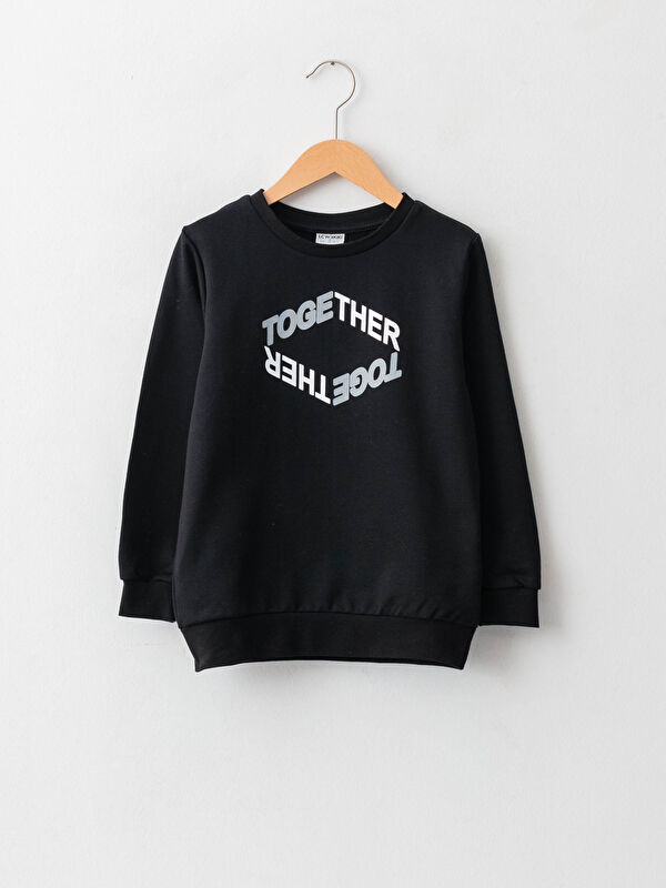 Bisiklet Yaka Baskılı Uzun Kollu Erkek &Ccedil;ocuk Sweatshirt - LC WAIKIKI