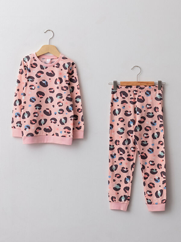Bisiklet Yaka Baskılı Uzun Kollu Kız &Ccedil;ocuk Pijama Takımı - LC WAIKIKI