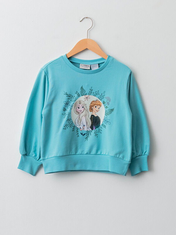 Bisiklet Yaka Frozen Baskılı Uzun Kollu Kız &Ccedil;ocuk Sweatshirt