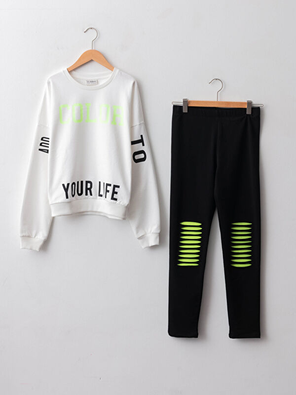 Bisiklet Yaka Baskılı Uzun Kollu Kız &Ccedil;ocuk Sweatshirt ve Tayt - LC WAIKIKI