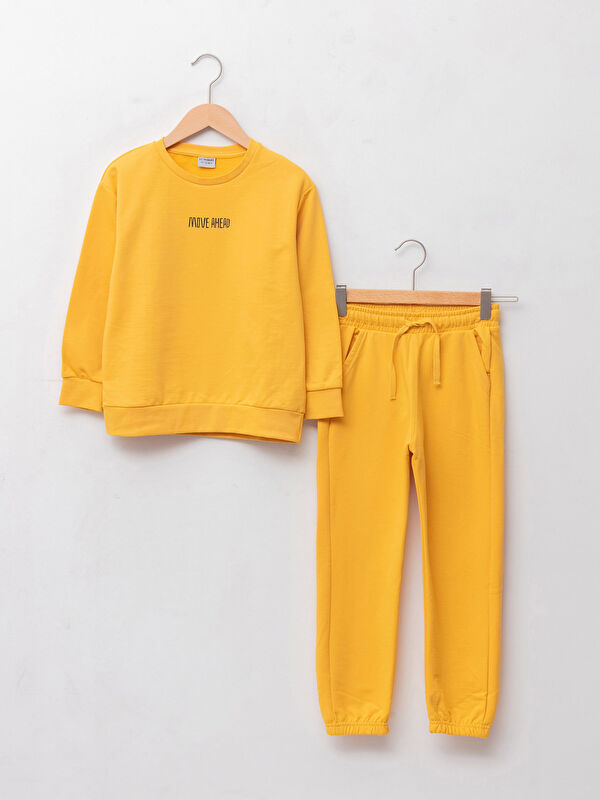Bisiklet Yaka Baskılı Uzun Kollu Erkek &Ccedil;ocuk Sweatshirt ve Eşofman Altı