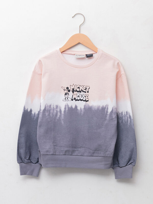 Bisiklet Yaka Mickey Mouse Baskılı Uzun Kollu Kız &Ccedil;ocuk Sweatshirt