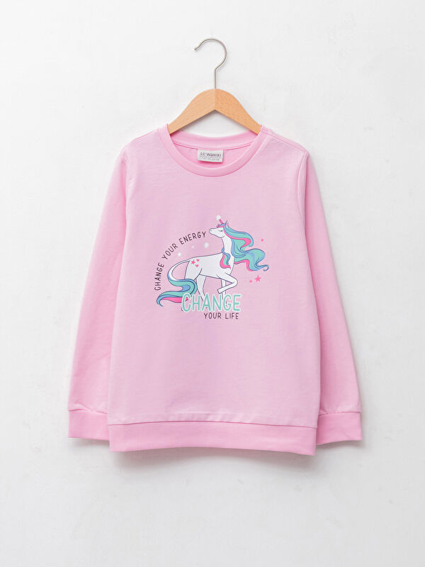 Bisiklet Yaka Baskılı Uzun Kollu Kız &Ccedil;ocuk Sweatshirt