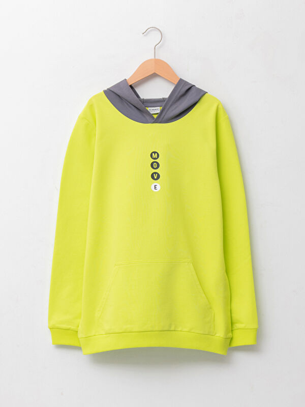 Kap&uuml;şonlu Baskılı Uzun Kollu Erkek &Ccedil;ocuk Sweatshirt