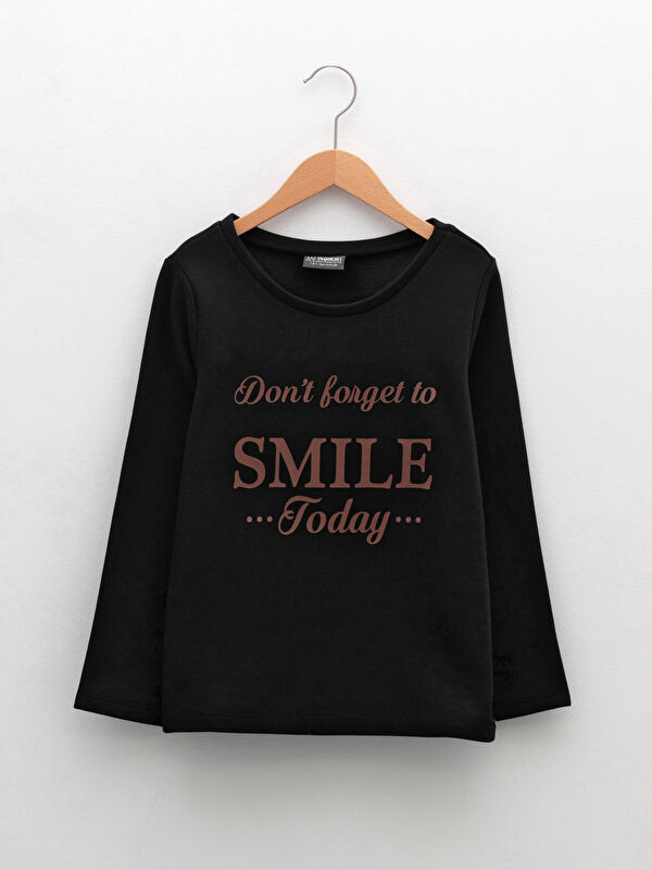 Bisiklet Yaka Baskılı Uzun Kollu Kız &Ccedil;ocuk Sweatshirt