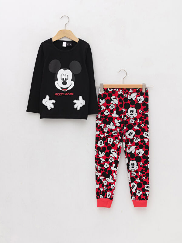 Bisiklet Yaka Mickey Mouse Baskılı Uzun Kollu Kız &Ccedil;ocuk Pijama Takımı - LC WAIKIKI