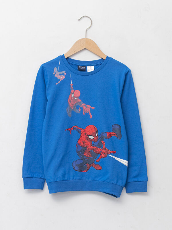 Bisiklet Yaka Spiderman Baskılı Uzun Kollu Erkek &Ccedil;ocuk Tiş&ouml;rt
