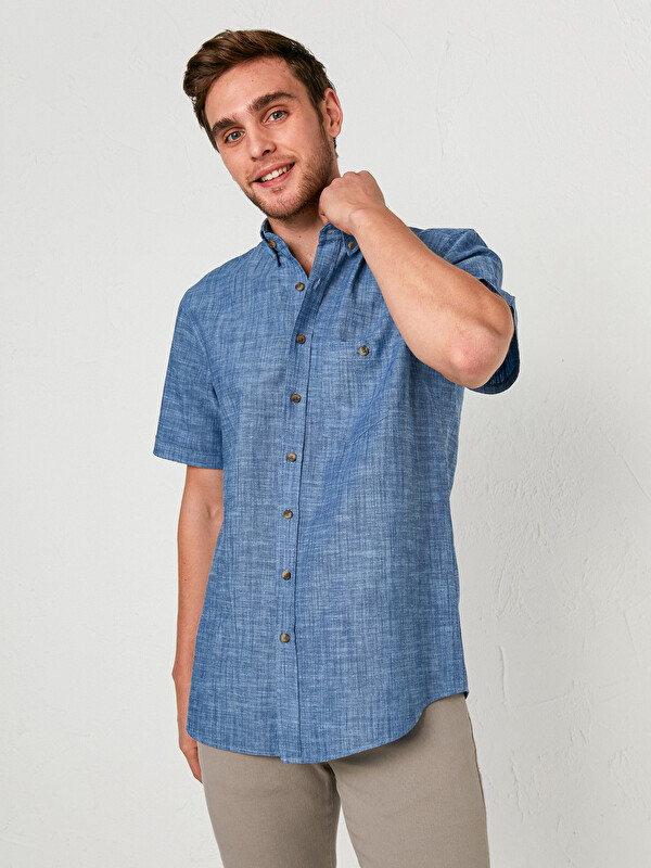 LCW BASIC Regular Fit Kısa Kollu Keten G&ouml;mlek - LC WAIKIKI