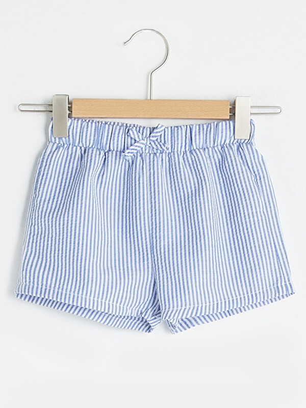 Beli Lastikli &Ccedil;izgili Poplin Kız Bebek Şort - LC WAIKIKI