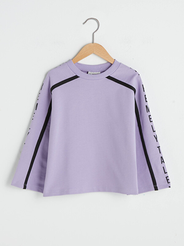 Bisiklet Yaka Yazı Baskılı Uzun Kollu Kız &Ccedil;ocuk Sweatshirt - LC WAIKIKI