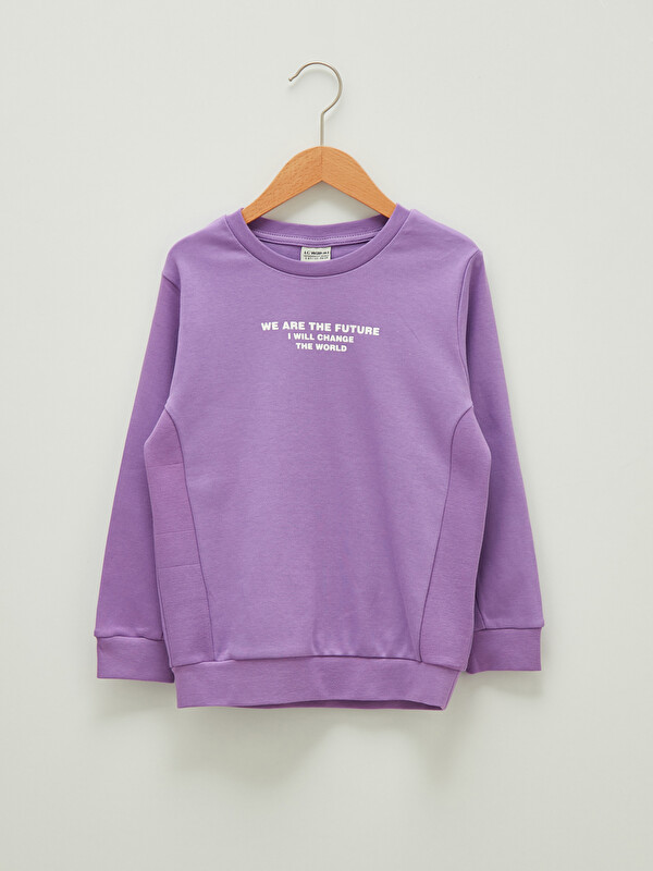 Bisiklet Yaka Baskılı Uzun Kollu Erkek &Ccedil;ocuk Sweatshirt - LC WAIKIKI