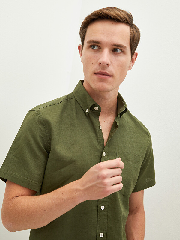 LCW BASIC Regular Fit Kısa Kollu Keten Erkek G&ouml;mlek - LC WAIKIKI