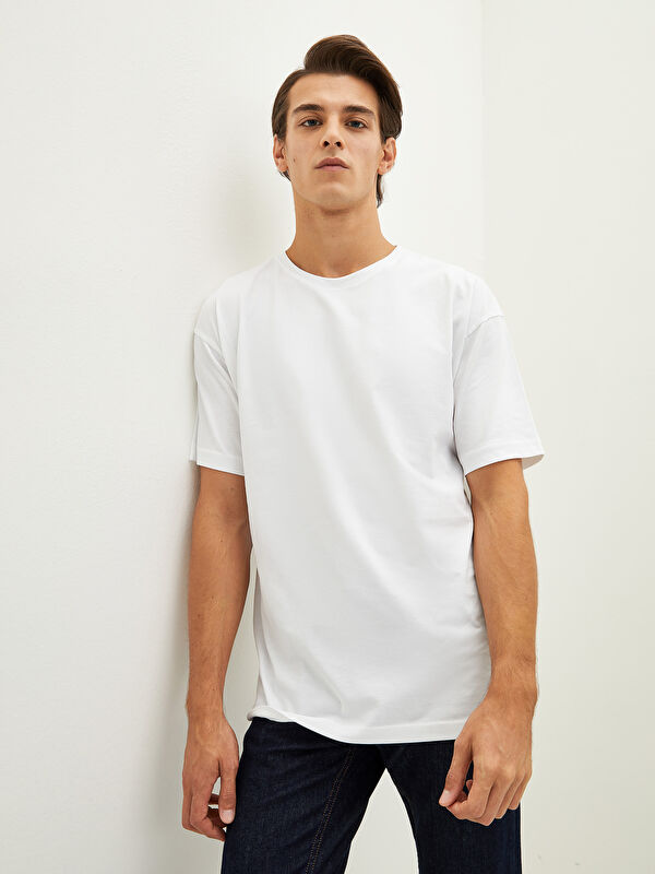 LCW BASIC Oversize Bisiklet Yaka Kısa Kollu Penye Erkek Tiş&ouml;rt - LC WAIKIKI
