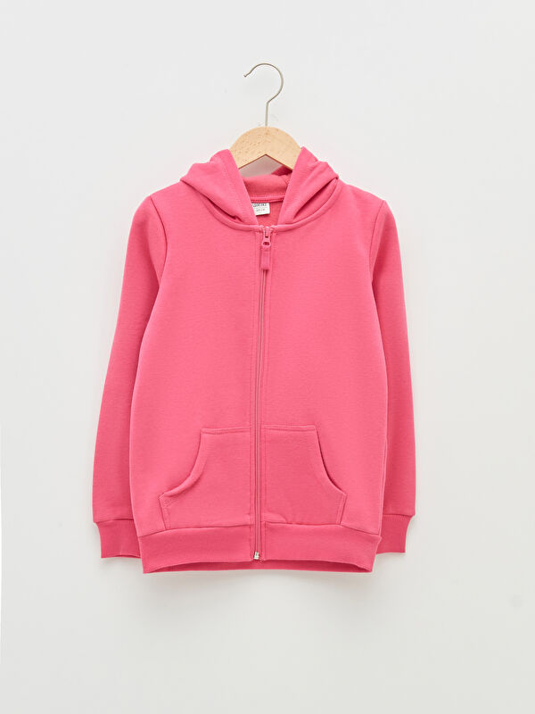 Kap&uuml;şonlu Basic Uzun Kollu Kız &Ccedil;ocuk Fermuarlı Sweatshirt