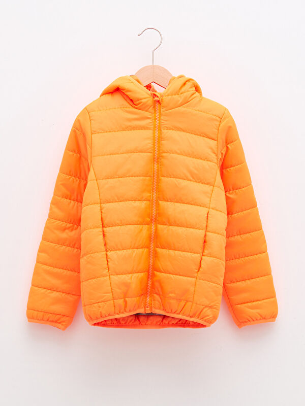 Kap&uuml;şonlu Basic Uzun Kollu Kız &Ccedil;ocuk Şişme Mont