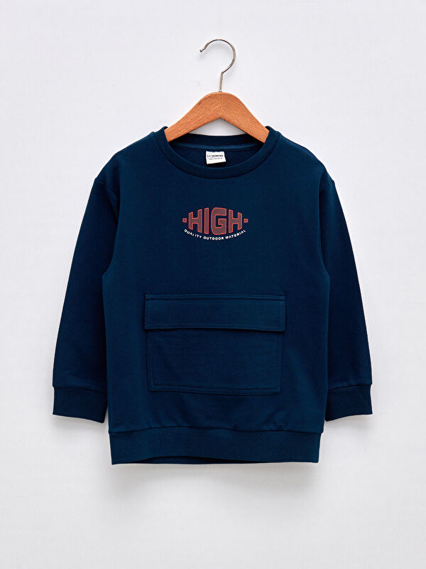 Bisiklet Yaka Baskılı Uzun Kollu Erkek &Ccedil;ocuk Sweatshirt