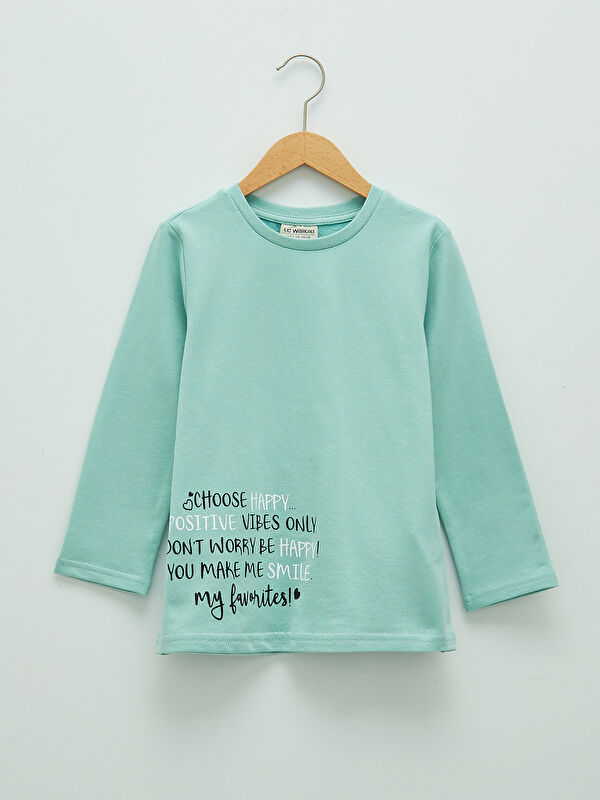 Bisiklet Yaka Baskılı Uzun Kollu Kız &Ccedil;ocuk Sweatshirt
