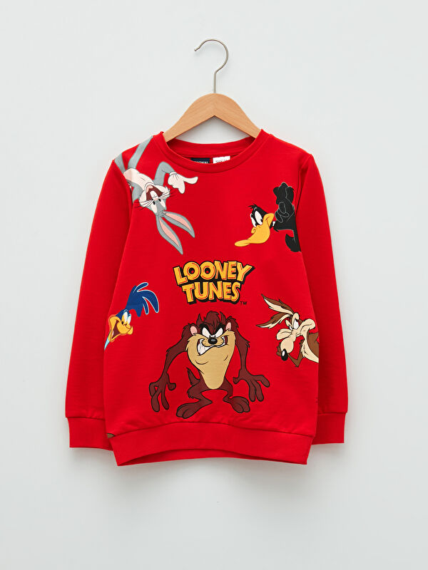 Bisiklet Yaka Looney Tunes Baskılı Uzun Kollu Erkek &Ccedil;ocuk Sweatshirt