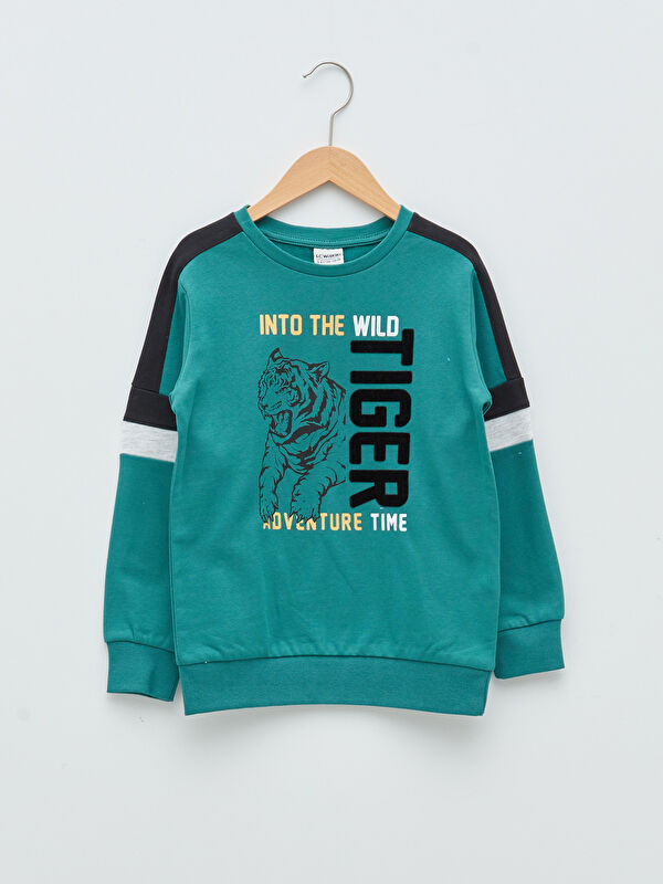 Bisiklet Yaka Baskılı Uzun Kollu Erkek &Ccedil;ocuk Sweatshirt - LC WAIKIKI