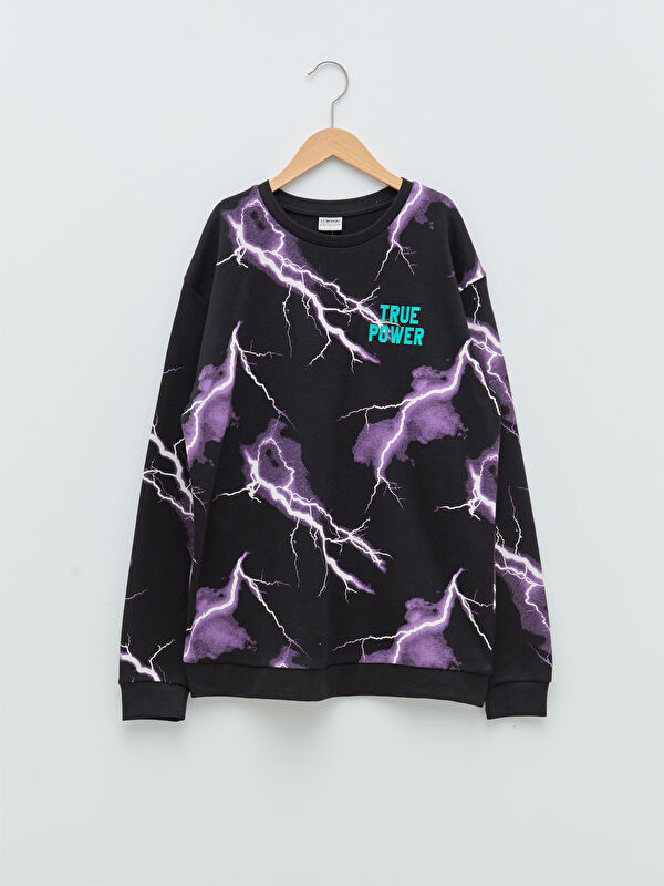 Bisiklet Yaka Baskılı Uzun Kollu Erkek &Ccedil;ocuk Sweatshirt