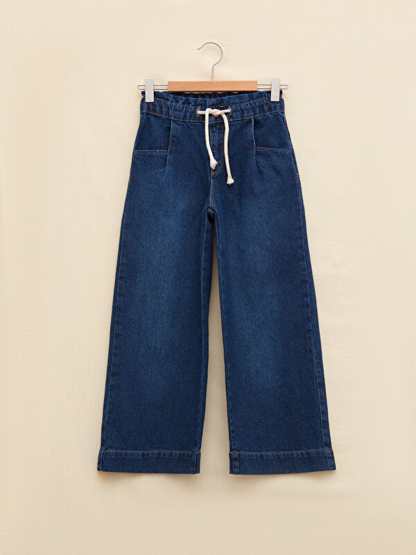 LCW GREEN Beli Lastikli Geniş Pa&ccedil;a Kız &Ccedil;ocuk Jean Pantolon