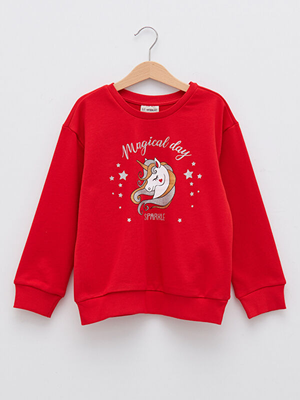 Bisiklet Yaka Baskılı Uzun Kollu Kız &Ccedil;ocuk Sweatshirt