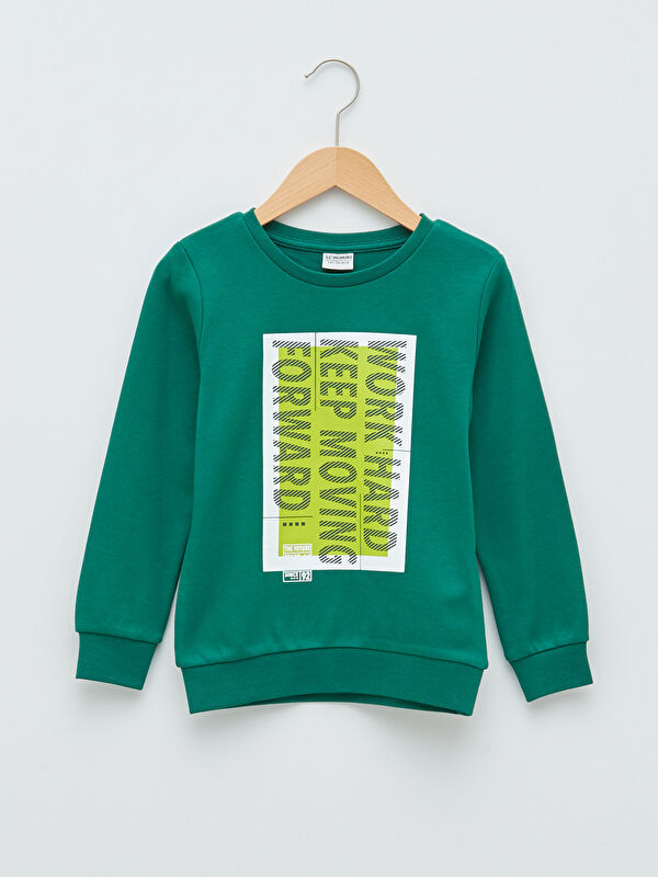 Bisiklet Yaka Baskılı Uzun Kollu Erkek &Ccedil;ocuk Sweatshirt