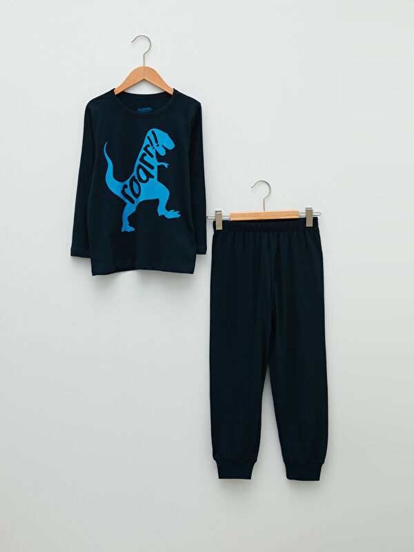 Bisiklet Yaka Baskılı Uzun Kollu Erkek &Ccedil;ocuk Pijama Takımı - LC WAIKIKI