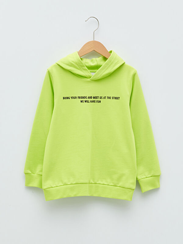 Kap&uuml;şonlu Baskılı Uzun Kollu Erkek &Ccedil;ocuk Sweatshirt