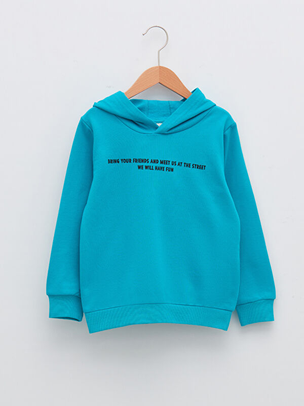 Kap&uuml;şonlu Baskılı Uzun Kollu Erkek &Ccedil;ocuk Sweatshirt